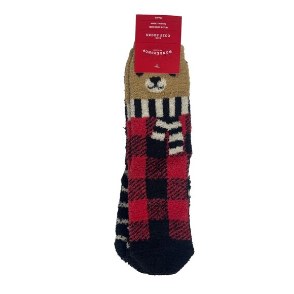 Wondershop Kids Cozy Christmas Santa Teddy Bear Socks 2 Pk Size M/L - Picture 1 of 4